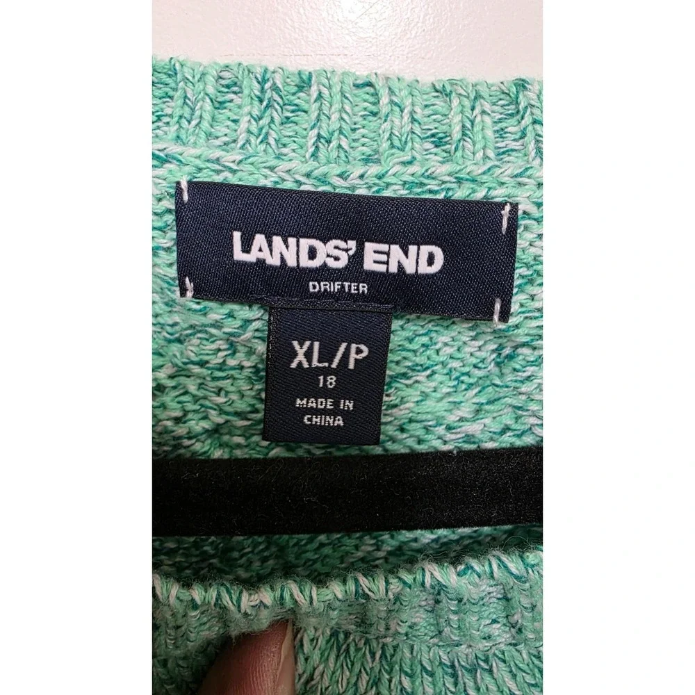 Lands End Women's XL /P Fisherman Chunky Cable Knit Sweater‎ Green Heather